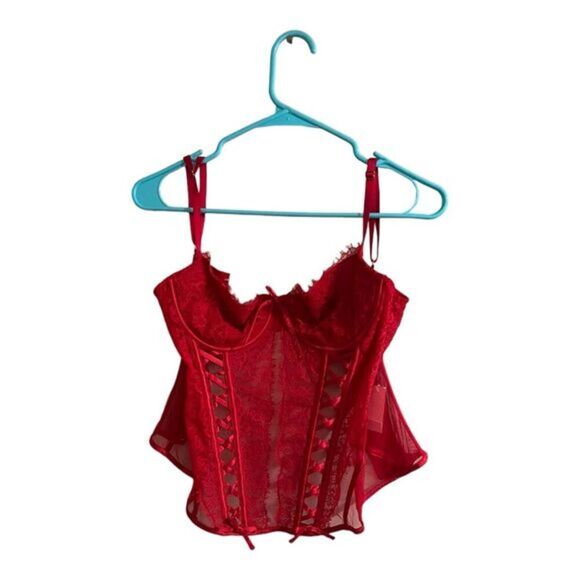 Victoria's Secret Other - Victoria's Secret Red Lace-Up Corset Top Size M Women's Lace Detailing